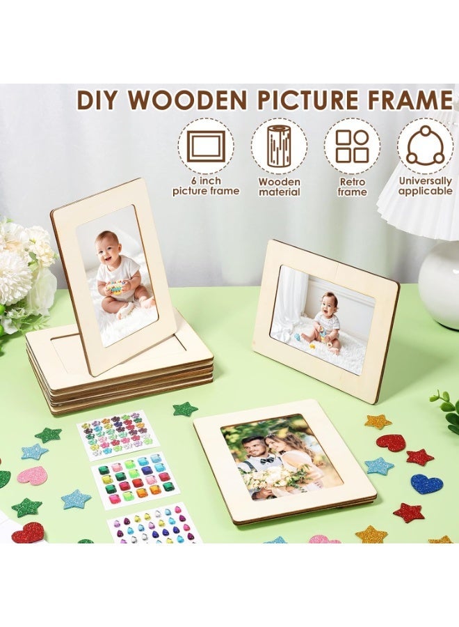 CMGTYYD 6 PCS DIY Wooden Picture Frame Set, 5.9x7.87in Unfinished Wood, Picture Frame Painting Craft Kit with Glitter Stickers, for Decorate Your Own Photo Frame for Gift DIY Paint Decorate - Image 3